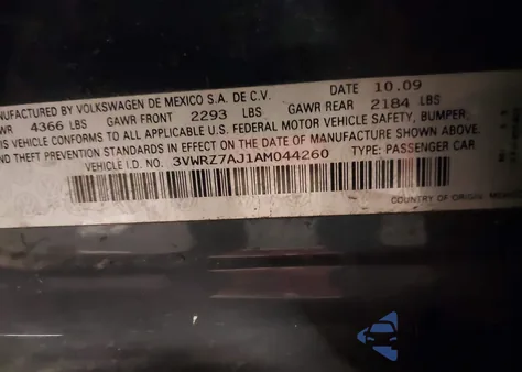 2010 Volkswagen Jetta Se z USA, uszkodzony, nr VIN 3VWRZ7AJ1AM044260